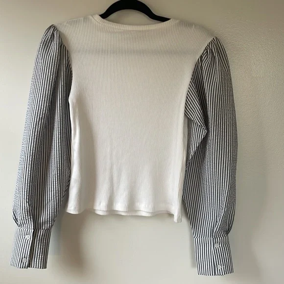 Zara top NWT blue and white striped sleeves size M - Picture 5 of 7